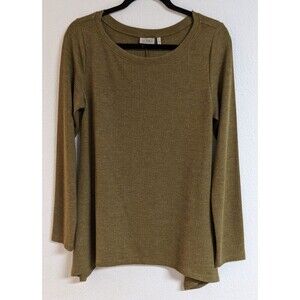 Women's LOGO By Lori Goldstien Moss Green Waffle Weave Long Sleeve Top M